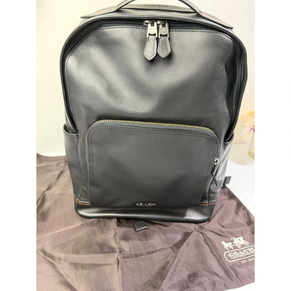NWT Coach Graham Backpack Black Calf Leather Laptop Bag F37599 Large $550 Work